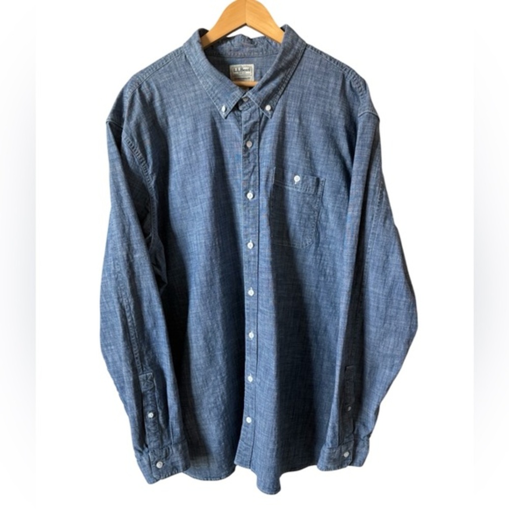 L.L.Bean Traditional Fit XXL Tall Chambray Button Down Shirt Cotton‎ Stretch
